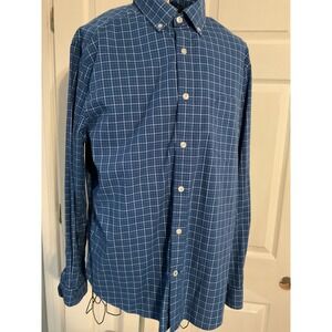 Nautica Classic Fit Mens Large Blue Green Grid Plaid Nautica Flex Shirt